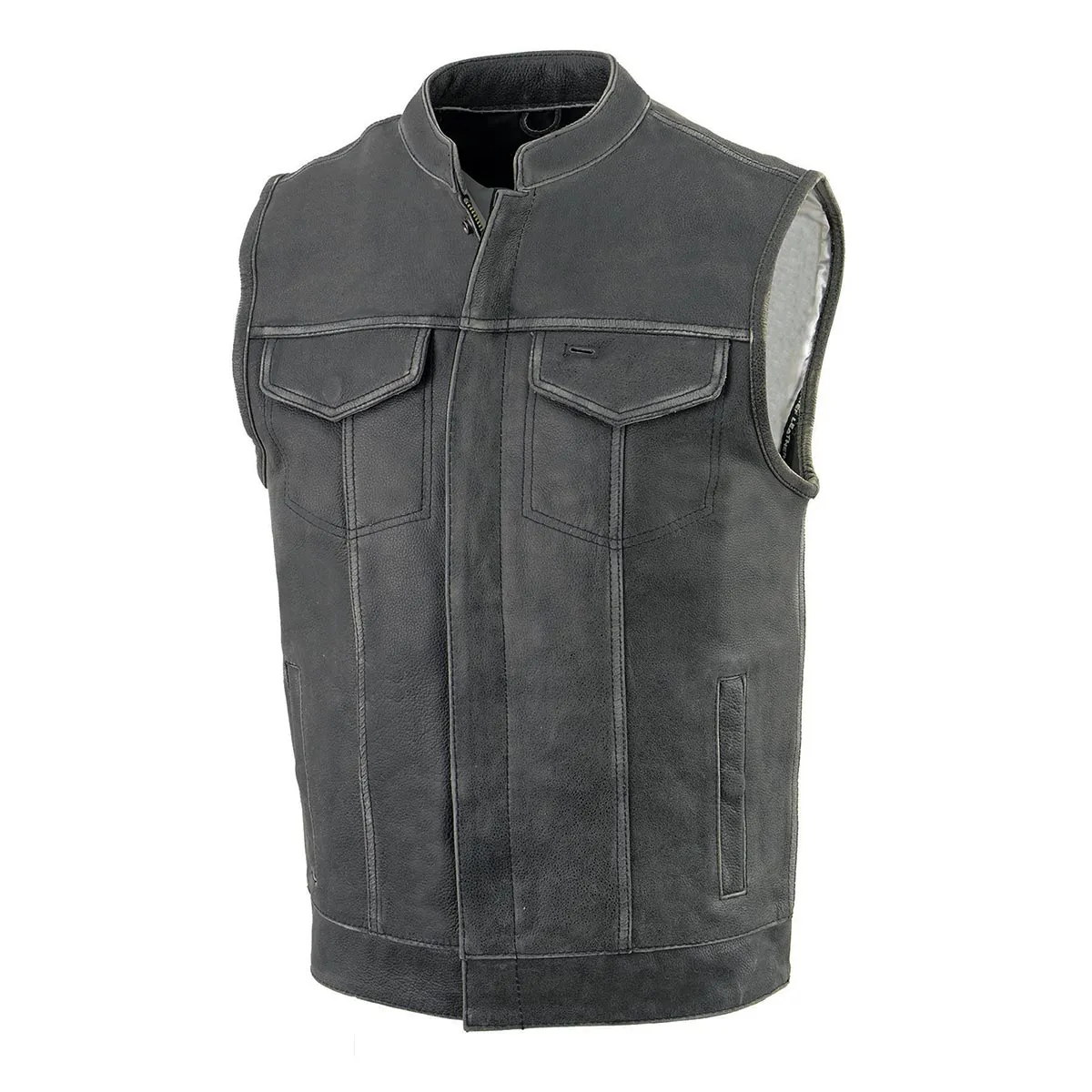 Milwaukee Leather Men's Naked Leather Club-Style Motorcycle Vest w/Concealed Snaps Zipper Closure MLM3513