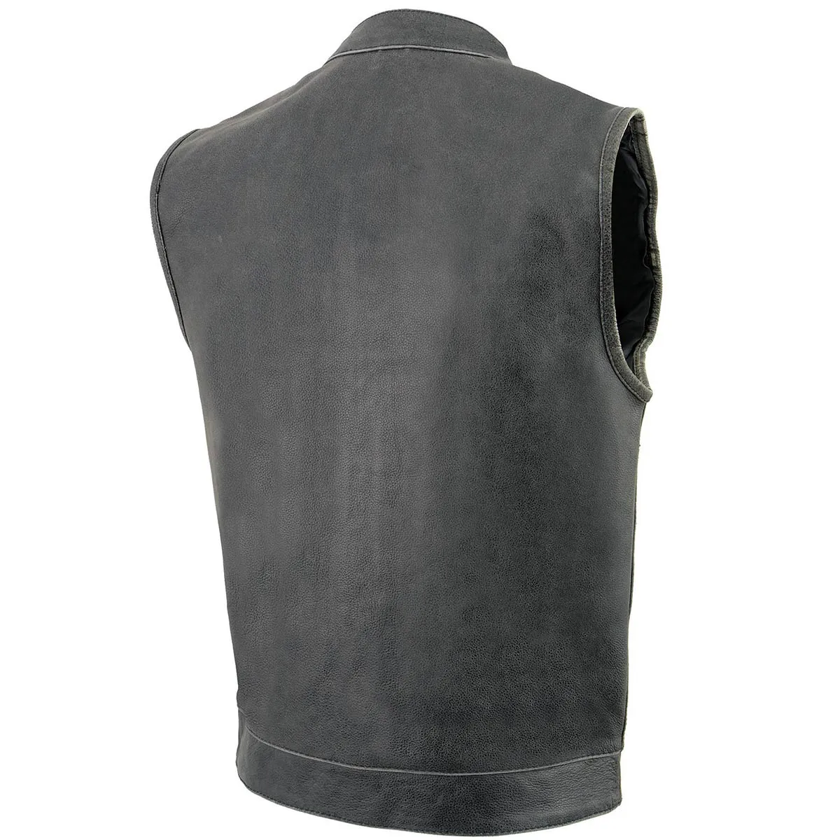 Milwaukee Leather Men's Naked Leather Club-Style Motorcycle Vest w/Concealed Snaps Zipper Closure MLM3513