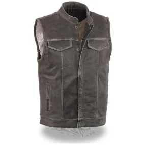 Milwaukee Leather Men's Naked Leather Club-Style Motorcycle Vest w/Concealed Snaps Zipper Closure MLM3513