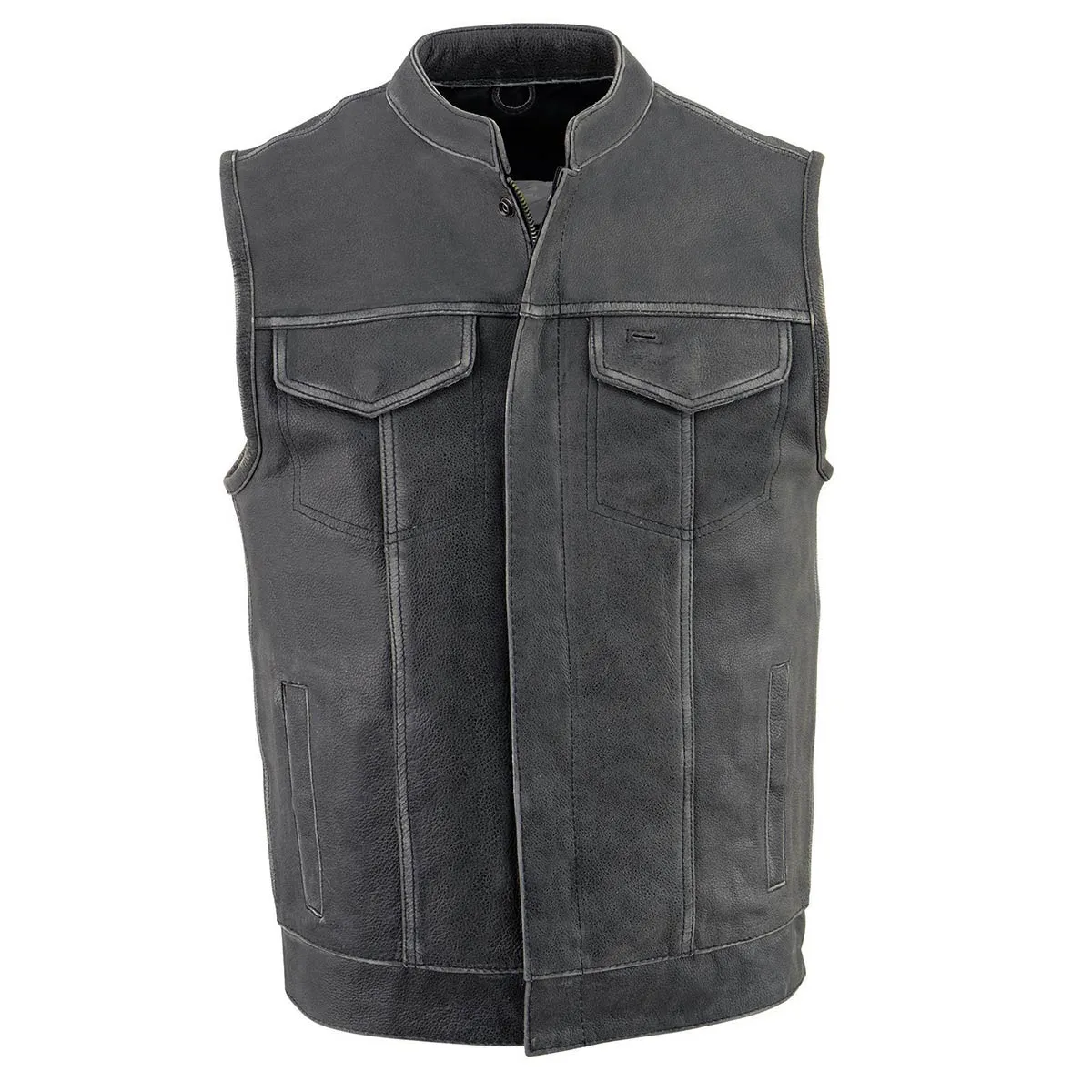 Milwaukee Leather Men's Naked Leather Club-Style Motorcycle Vest w/Concealed Snaps Zipper Closure MLM3513