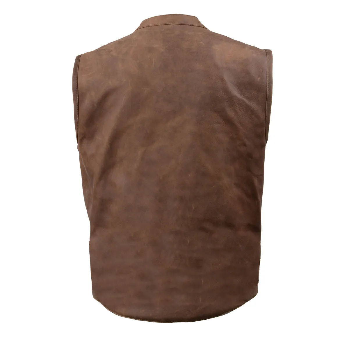 Milwaukee Leather MLM3519 Men's “Gambler” Crazy Horse Brown Vintage Leather Vest - Club Style Motorcycle Rider Vest