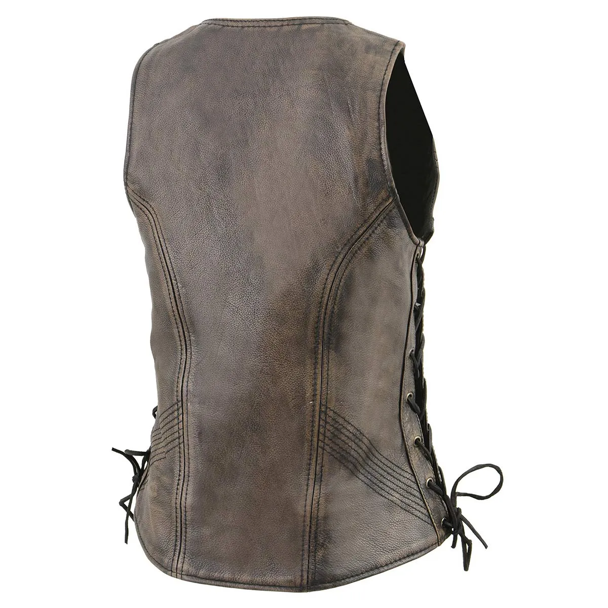 Milwaukee Leather Women's Distress Brown Leather V-Neck Motorcycle Rider Vest with Side Lace MLL4531