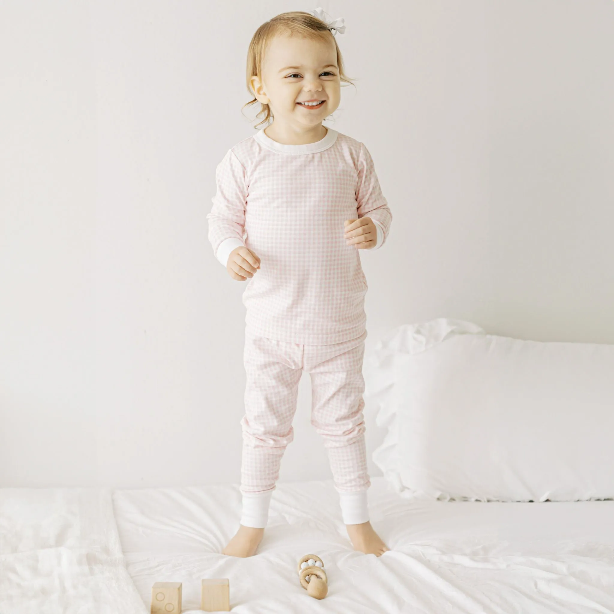 Mini Checks Long Pajamas - Pink