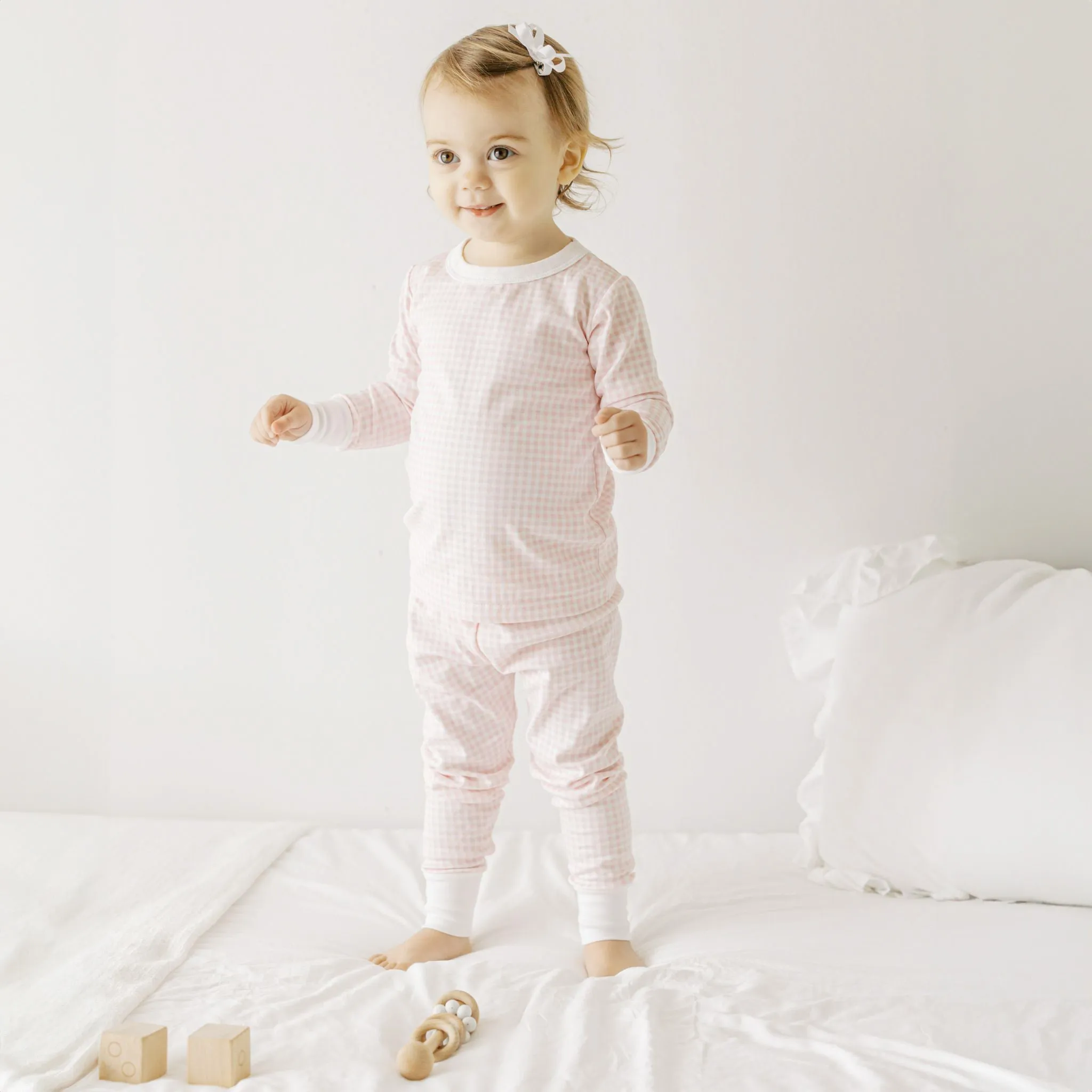 Mini Checks Long Pajamas - Pink