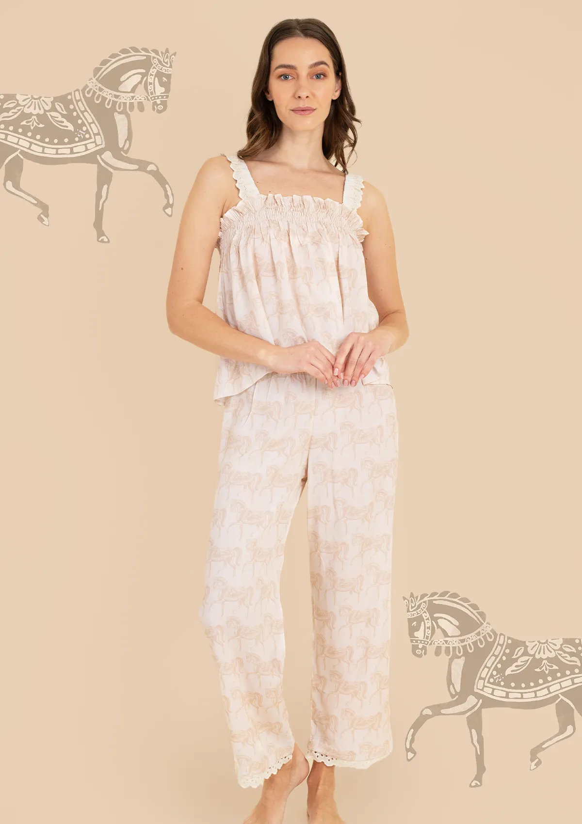 Moonlight Pajama Set  | Blossomare Print | Neutral | Equestrian Sleepwear Collection