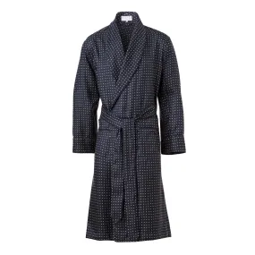 Navy and White Spot Silk Dressing Gown