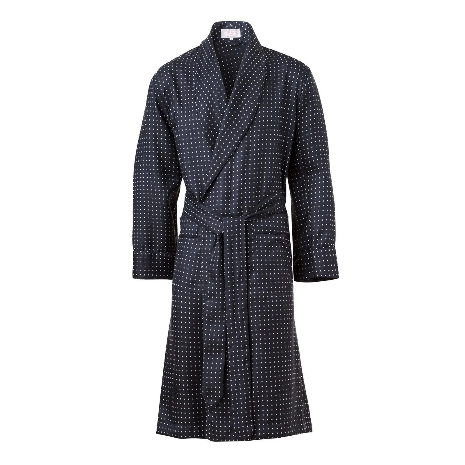 Navy and White Spot Silk Dressing Gown