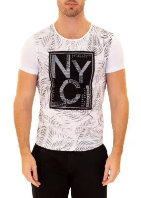 NYC Mesh Overlay Graphic Tee White