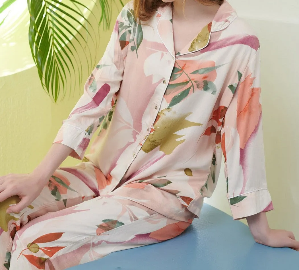 Paint Brush Leaf Print Pajamas