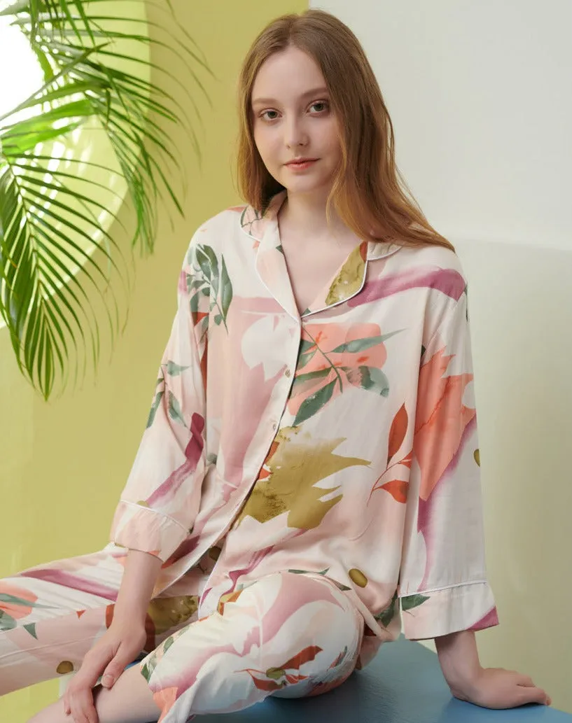 Paint Brush Leaf Print Pajamas