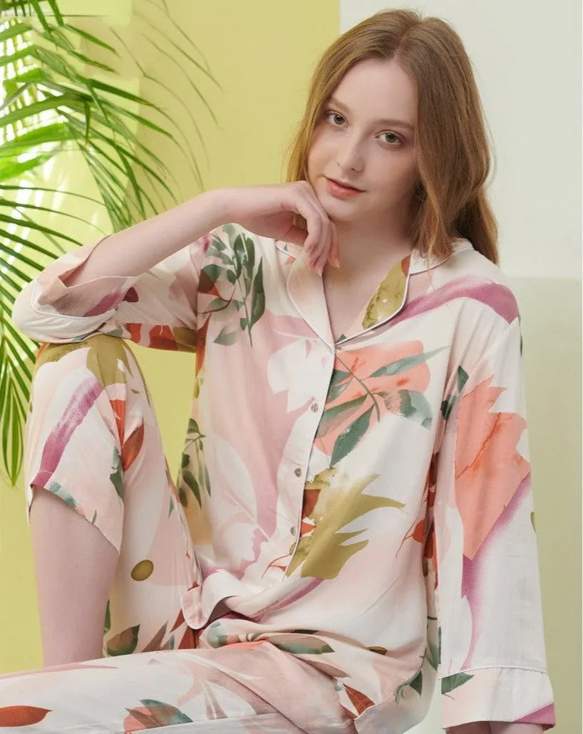 Paint Brush Leaf Print Pajamas