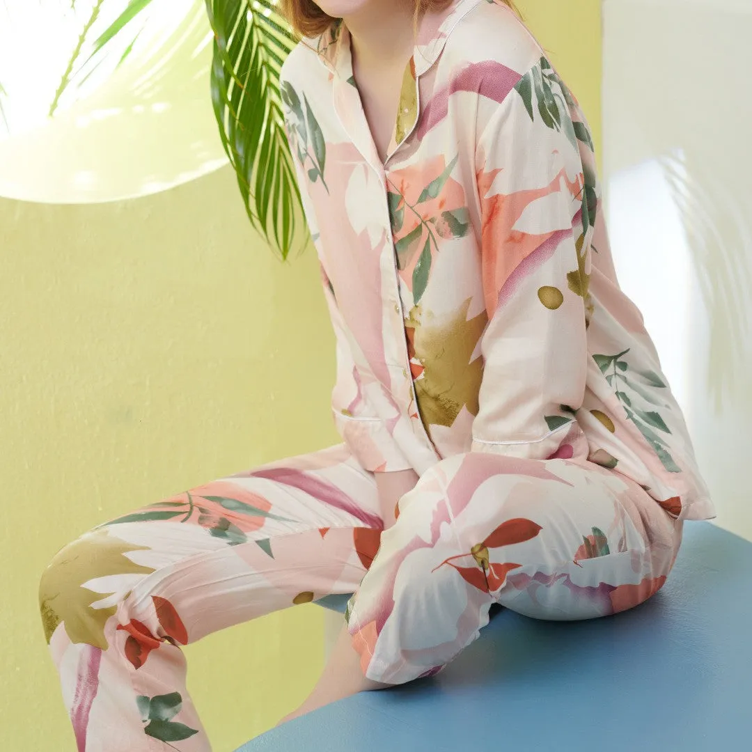 Paint Brush Leaf Print Pajamas