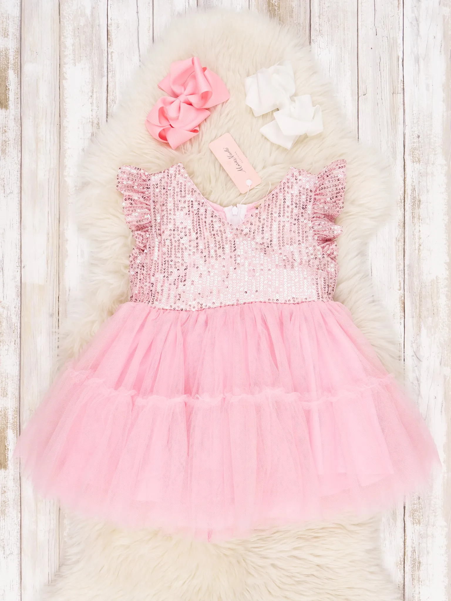 Pink Sequin Tiered Tulle Dress