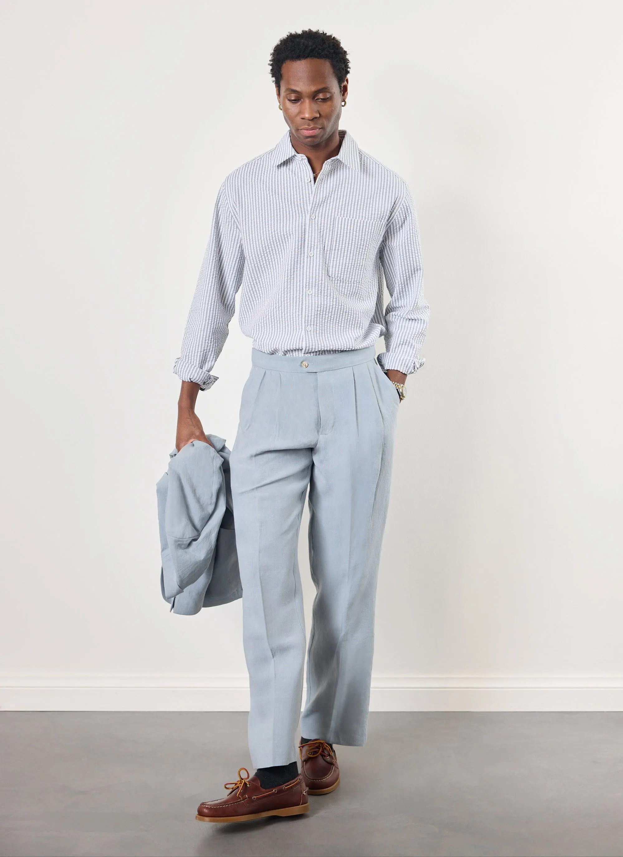 Pleated Tailored Trousers | Linen | Light Blue