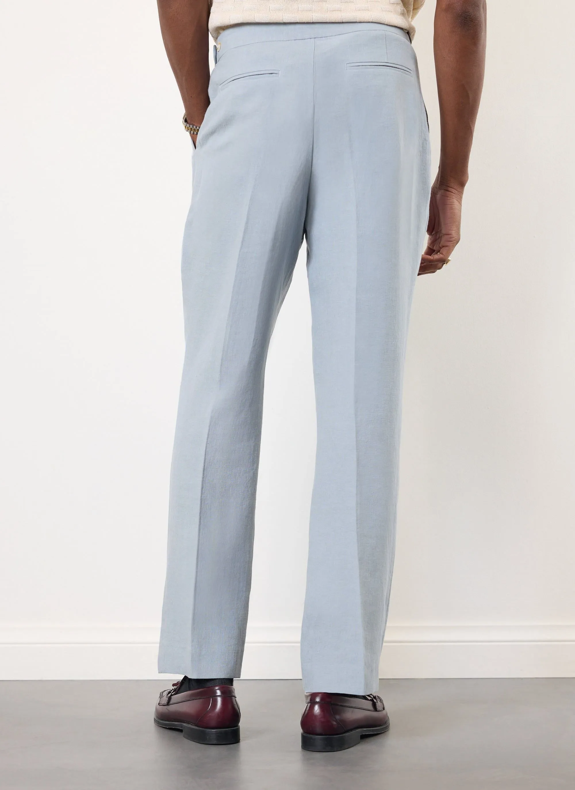 Pleated Tailored Trousers | Linen | Light Blue