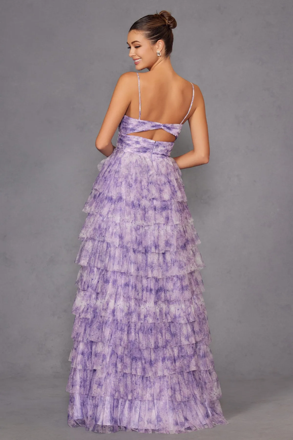 Print Sleeveless A-line Tiered Gown by Juliet JT2508A