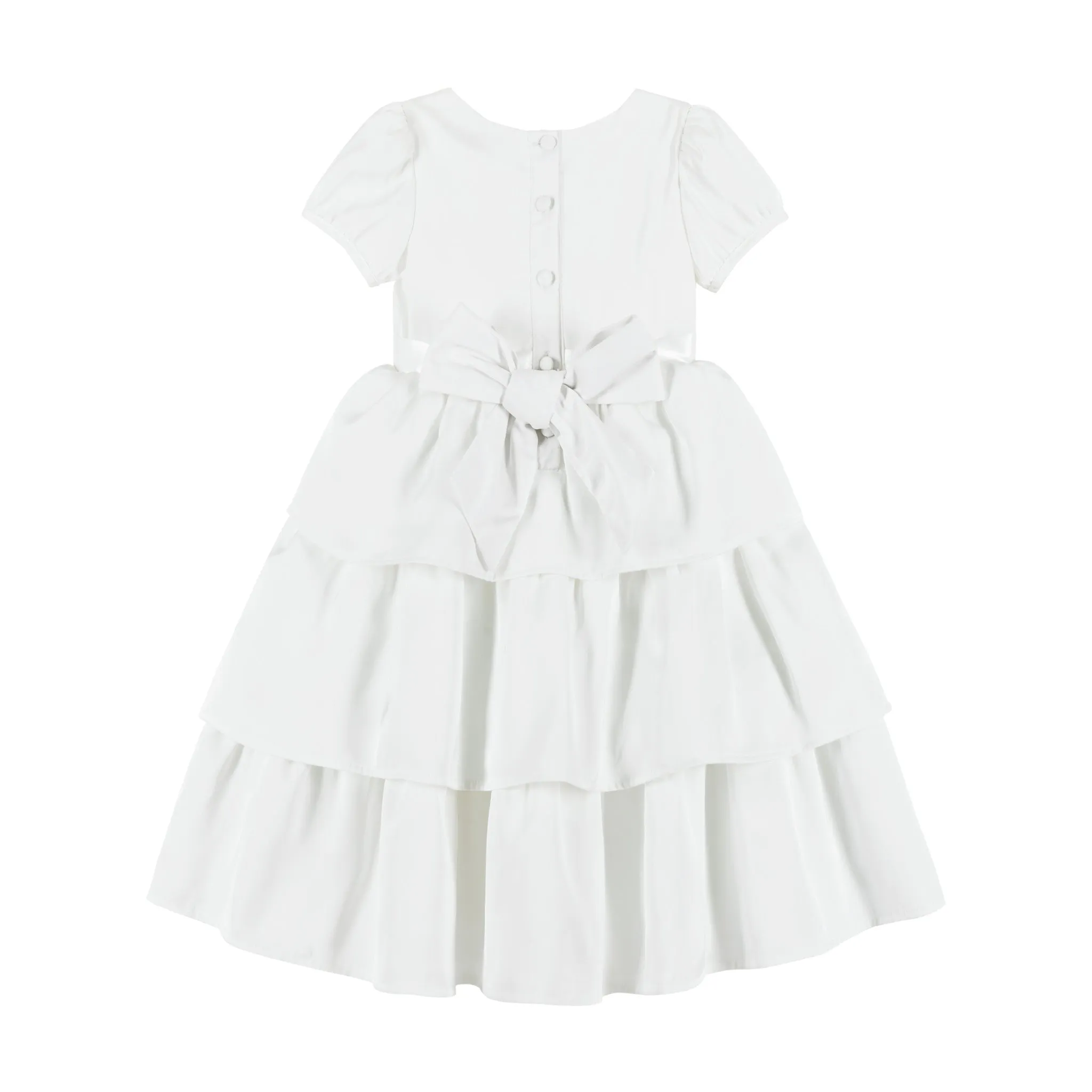 Puff Sleeve Satin Tiered Dress | White