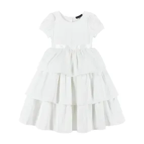 Puff Sleeve Satin Tiered Dress | White