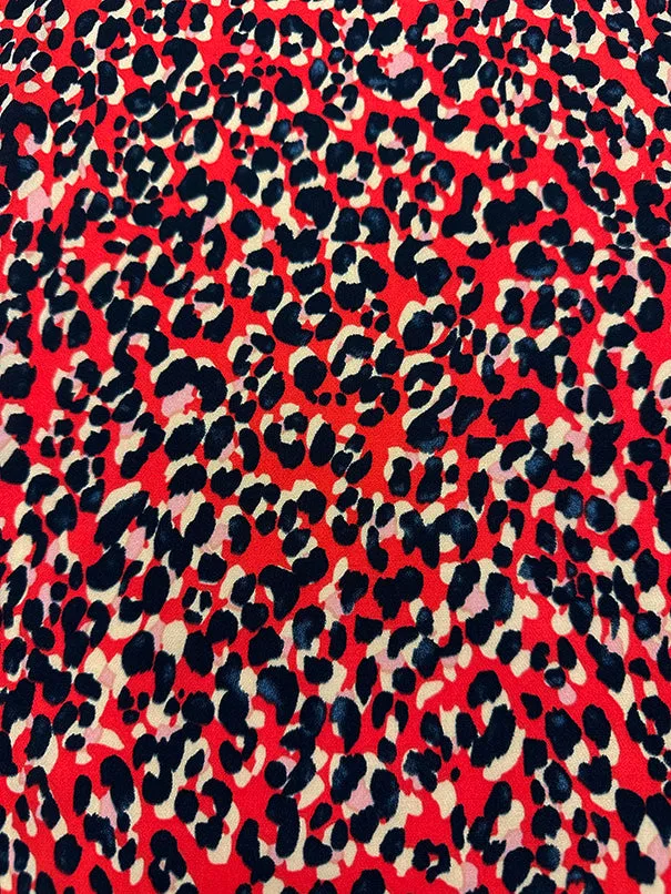 Red Multi Cheetah Animal Print Poly Georgette Fabric