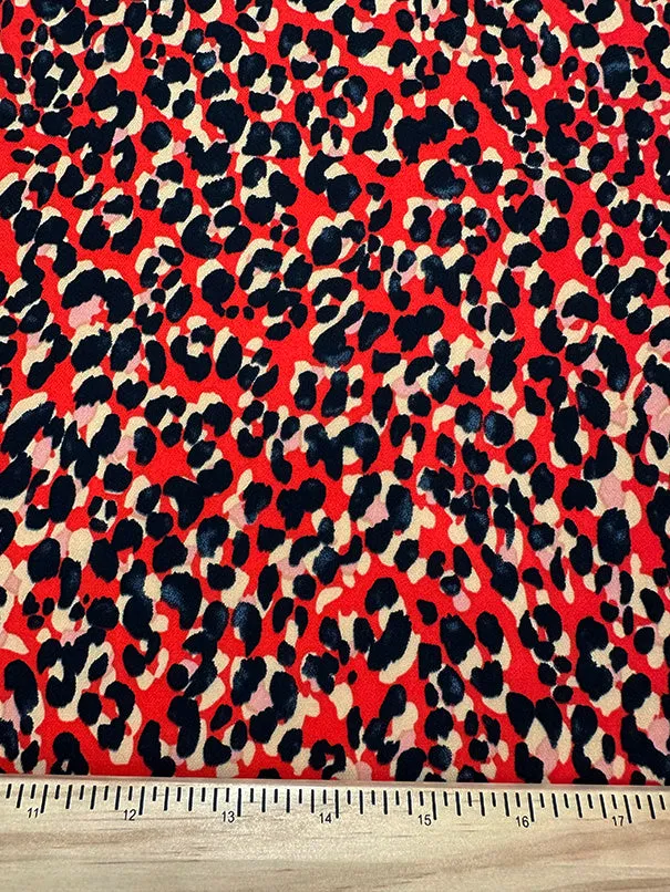 Red Multi Cheetah Animal Print Poly Georgette Fabric