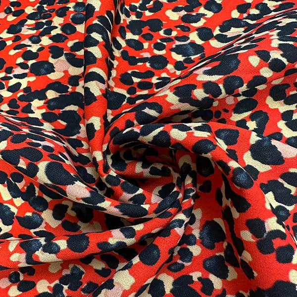 Red Multi Cheetah Animal Print Poly Georgette Fabric