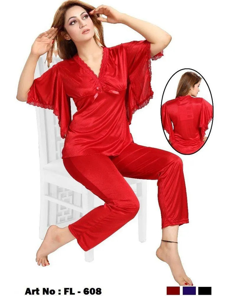 Red Nighty - FL-608 - Flourish 2 Piece Nightwear