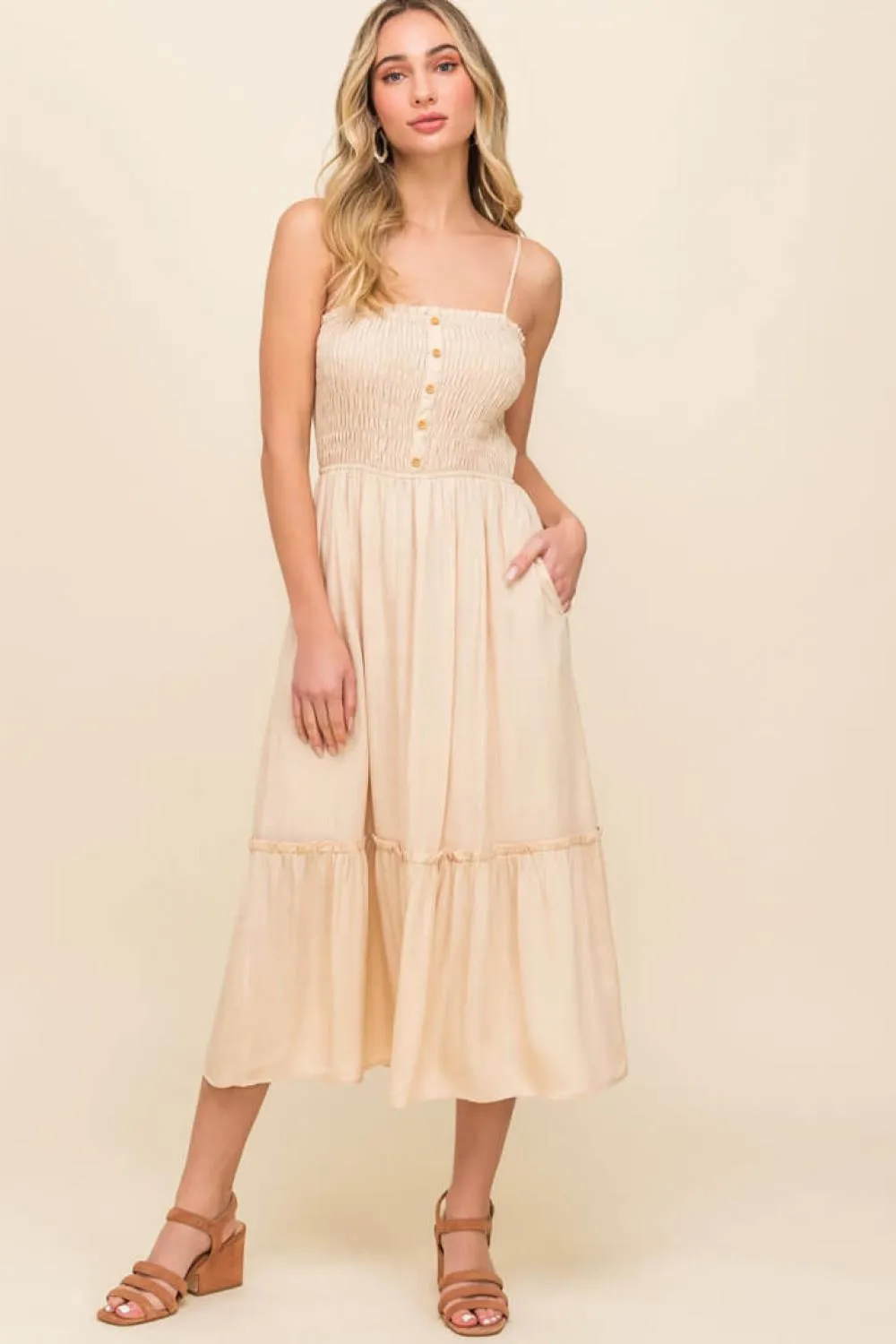 Shirred Tiered Midi Dress