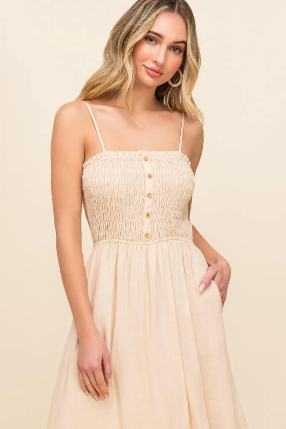 Shirred Tiered Midi Dress