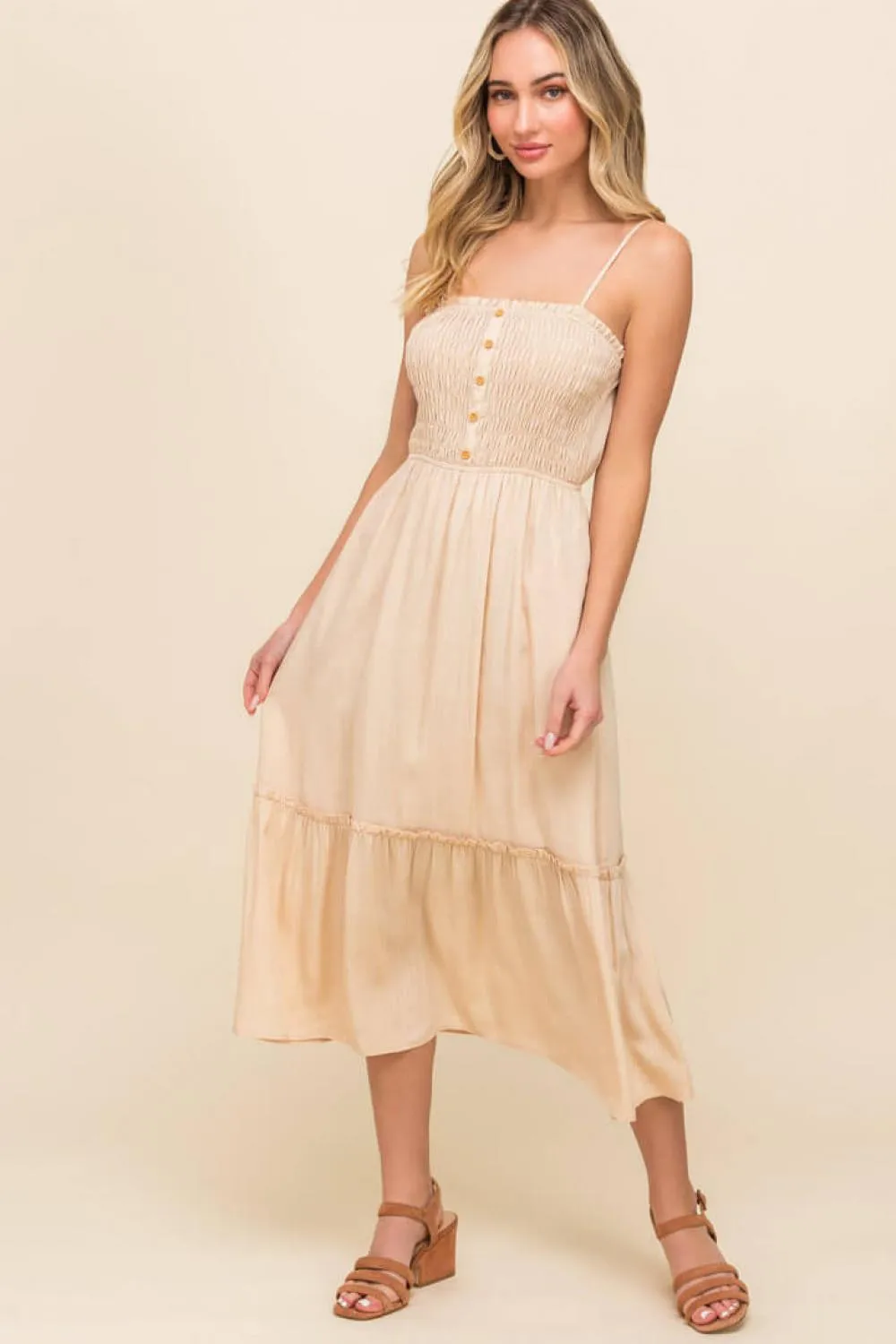 Shirred Tiered Midi Dress