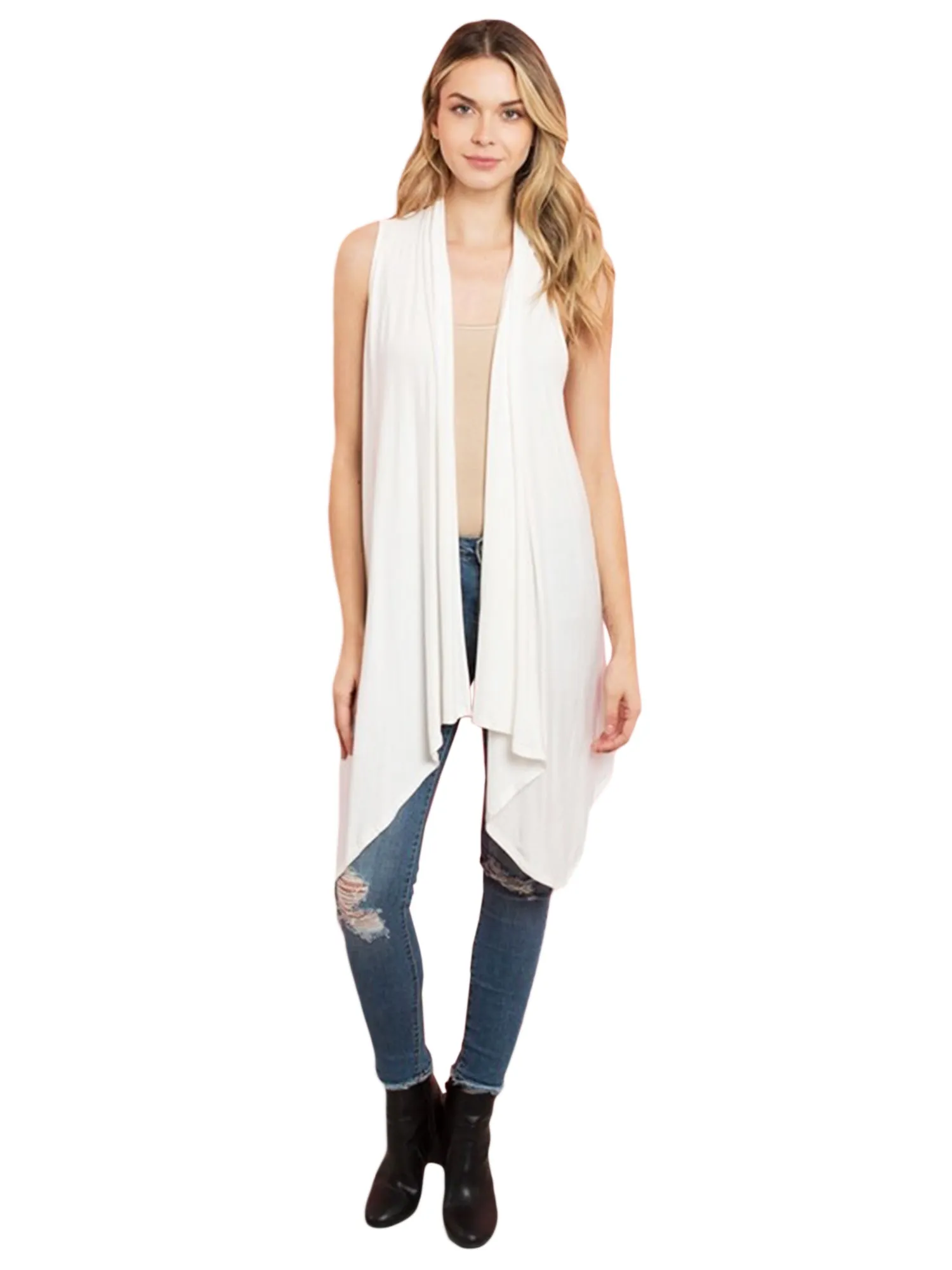 Sleeveless Open Front Asymmetric Lightweight Vest Cardigan