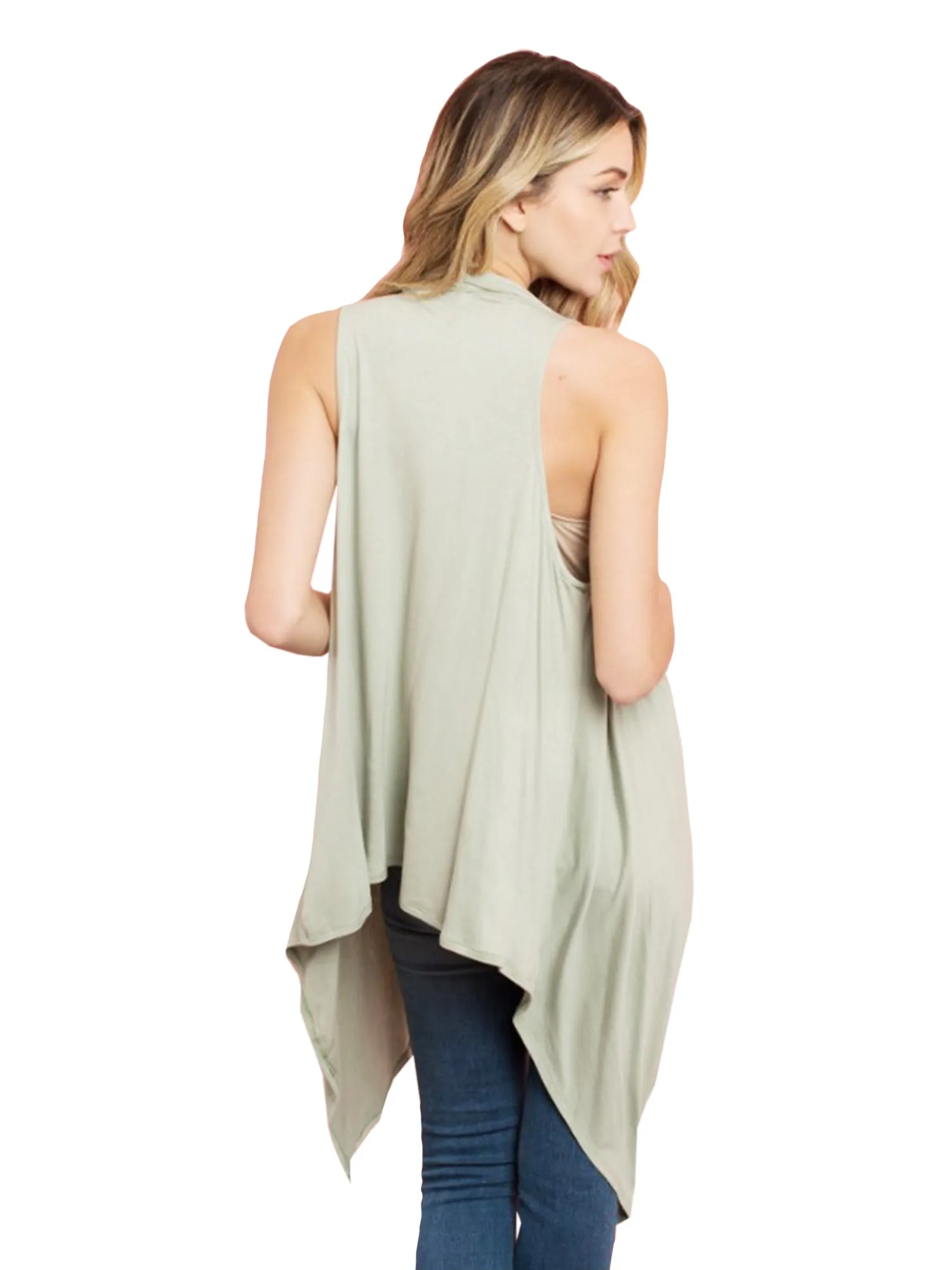 Sleeveless Open Front Asymmetric Lightweight Vest Cardigan