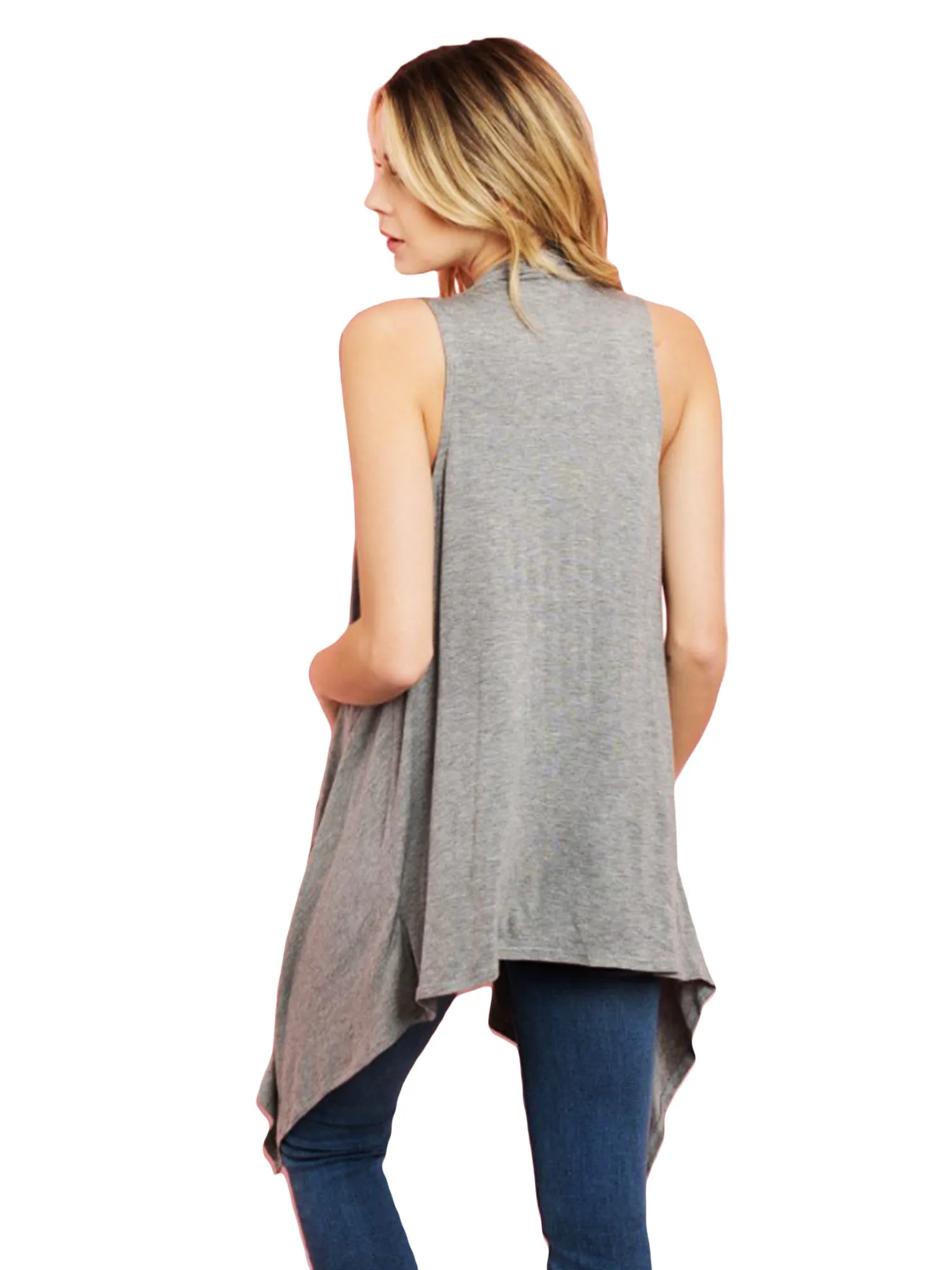 Sleeveless Open Front Asymmetric Lightweight Vest Cardigan