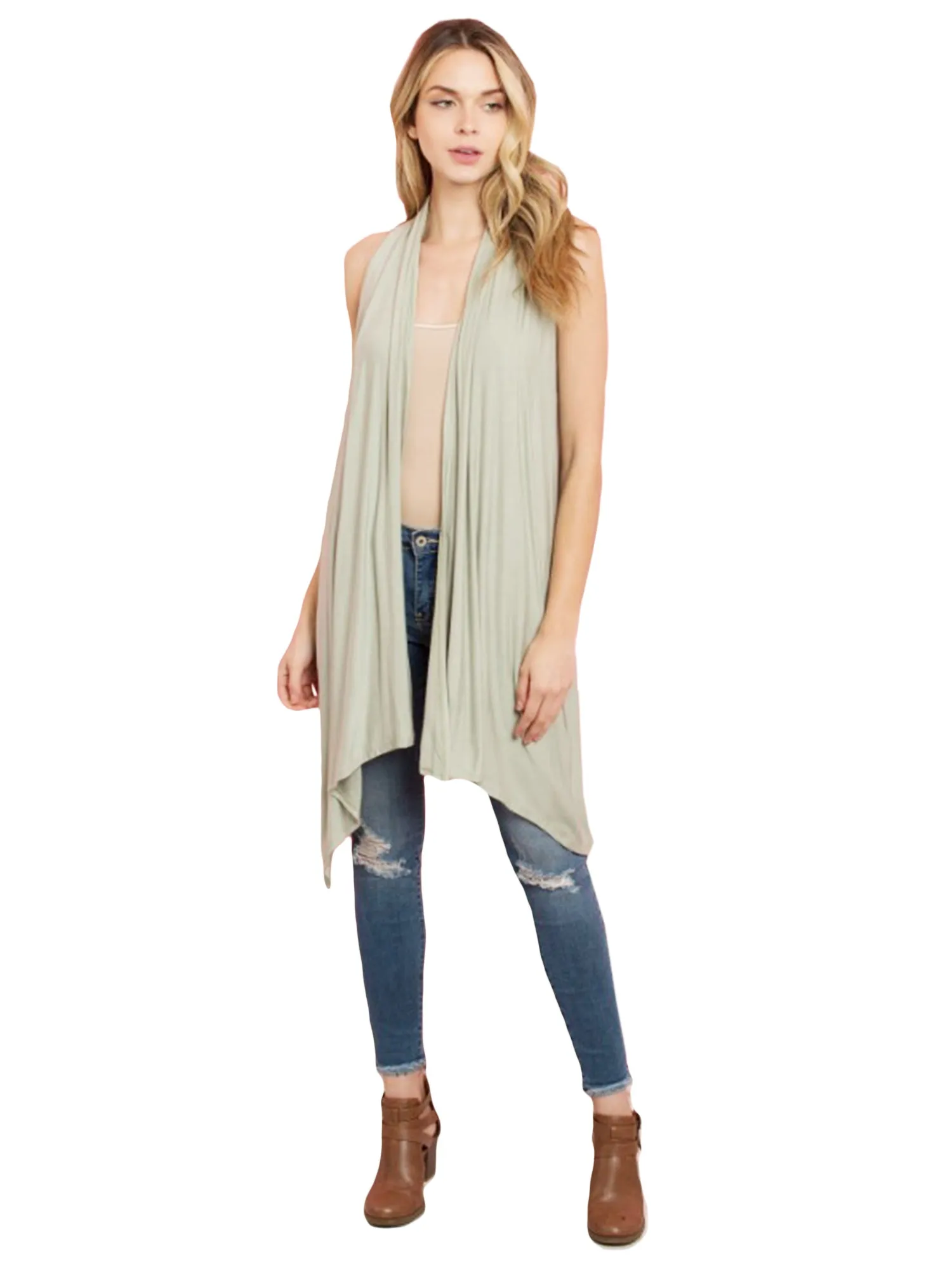 Sleeveless Open Front Asymmetric Lightweight Vest Cardigan