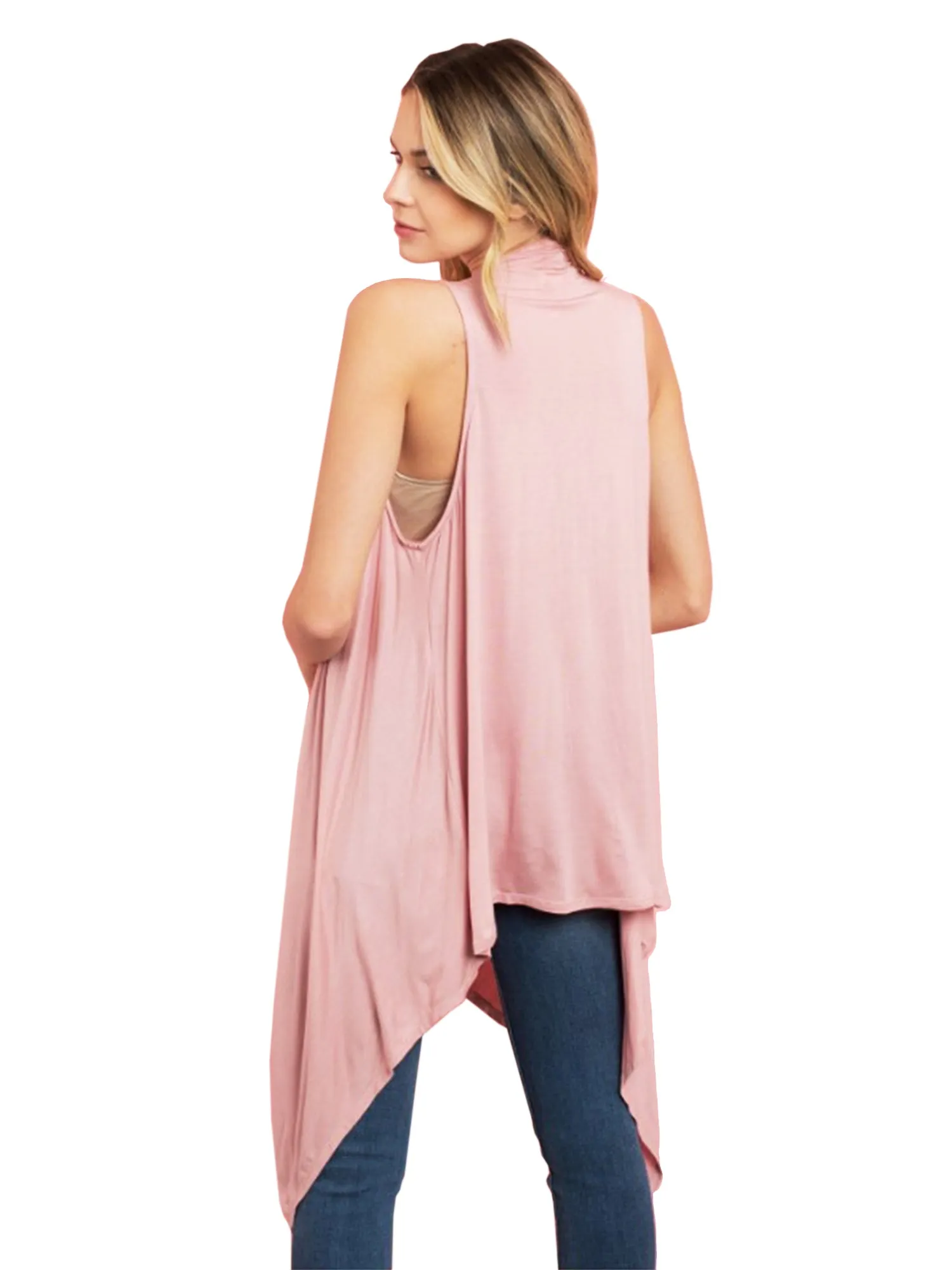 Sleeveless Open Front Asymmetric Lightweight Vest Cardigan