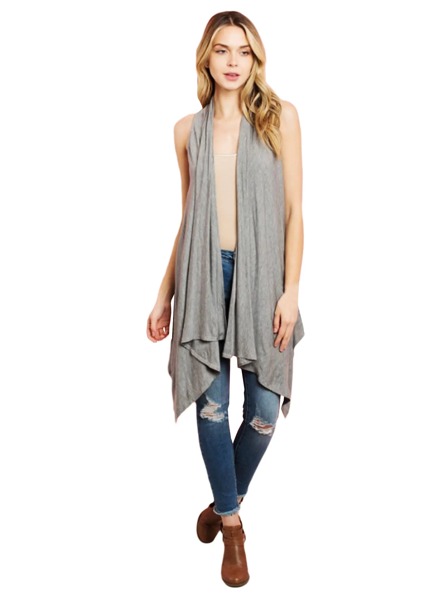 Sleeveless Open Front Asymmetric Lightweight Vest Cardigan