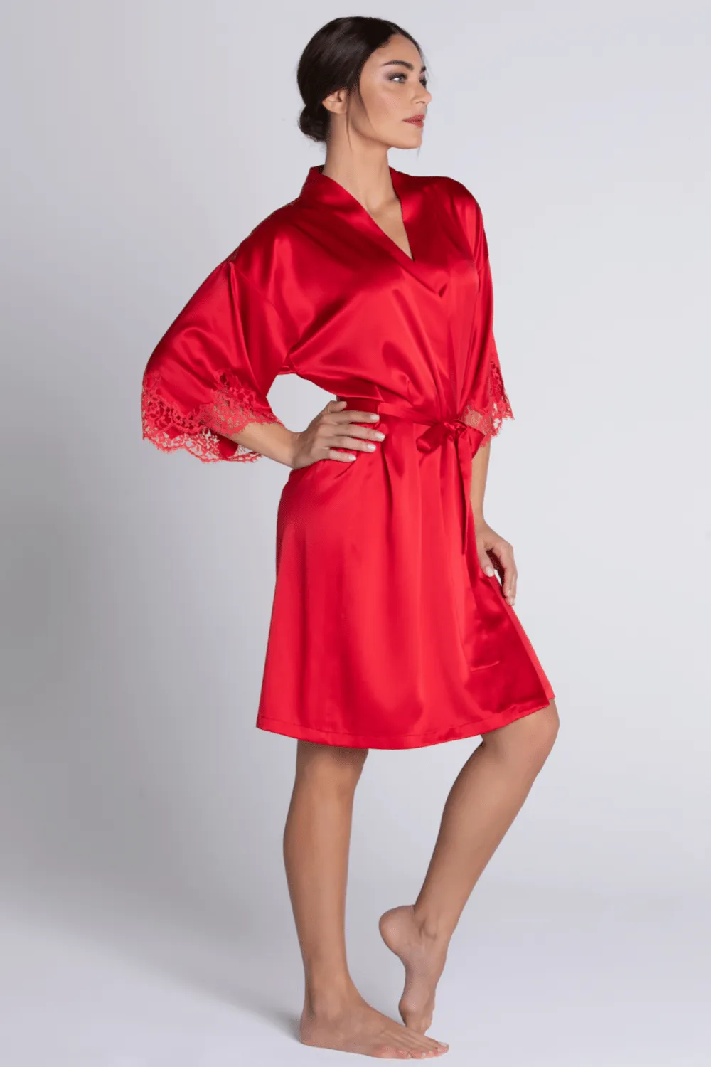 Splendeur Soie Mid Length Robe Rouge, Size M (UK 12)