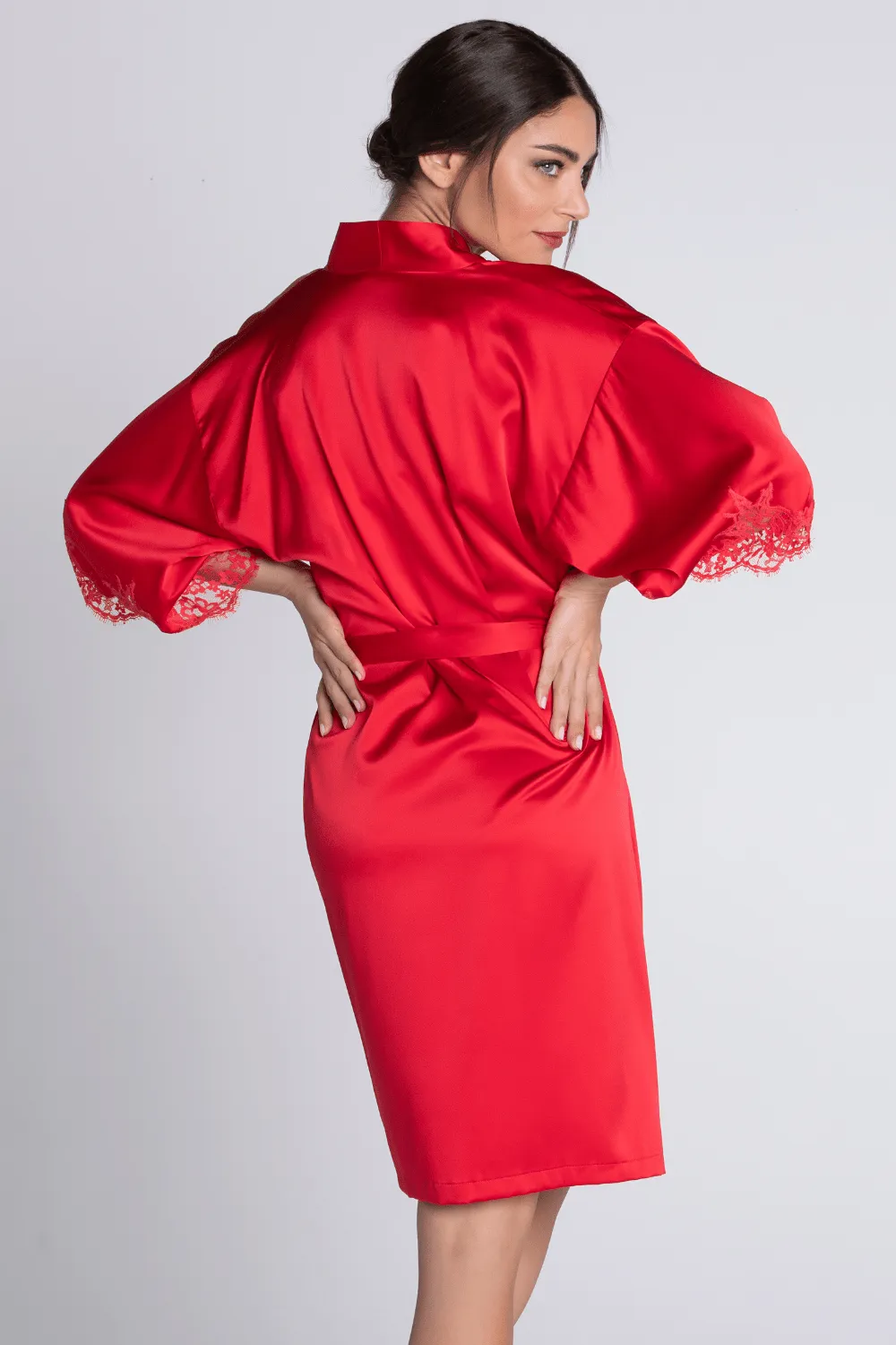 Splendeur Soie Mid Length Robe Rouge, Size M (UK 12)