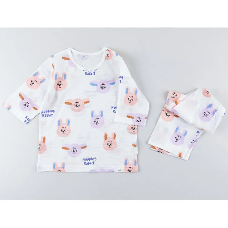 Summer Short Shirt Cotton Cool Mesh Pajamas Set - Hopping Rabbit