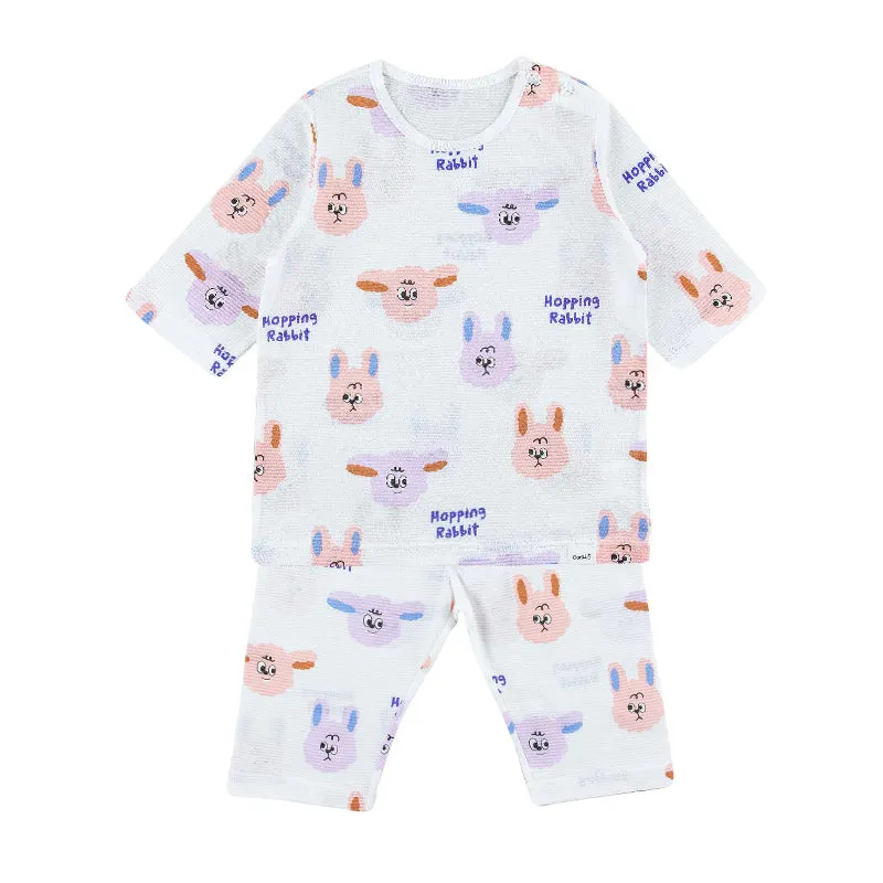 Summer Short Shirt Cotton Cool Mesh Pajamas Set - Hopping Rabbit