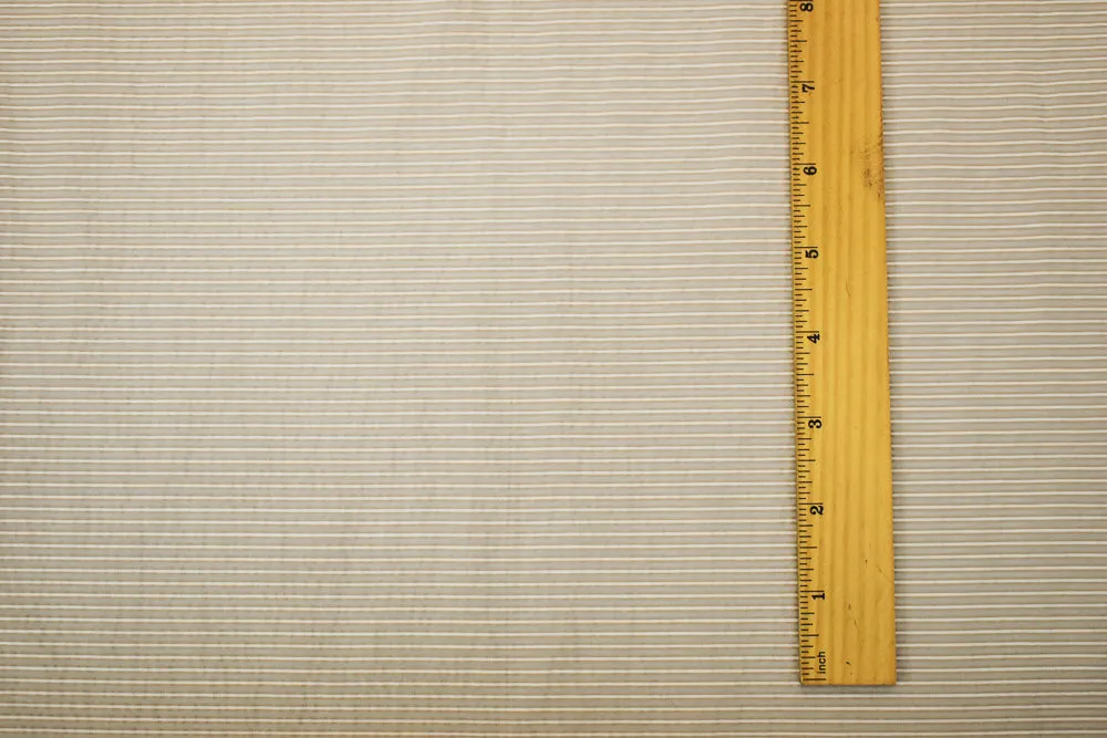 Taupe Beige-White Striped Semi-Sheer Poly Rayon Woven Fabric