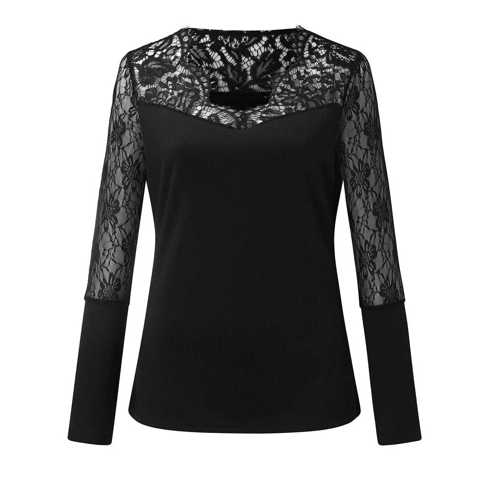 Temperament commuter pullover V-neck lace mesh bottoming shirt