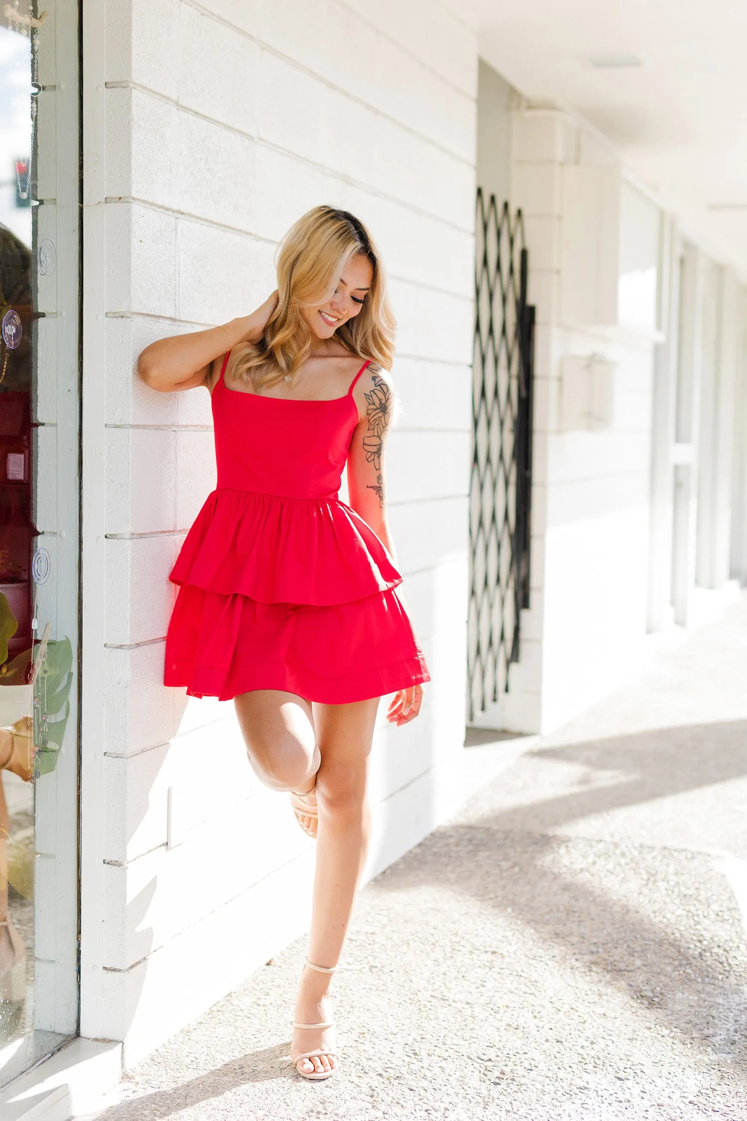 The Left on Red Tiered Mini Dress