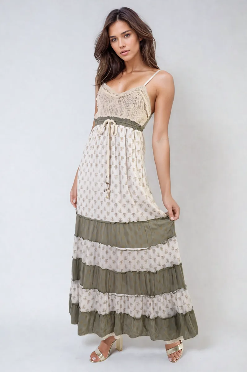 Tiered Crochet Strappy Maxi Dress