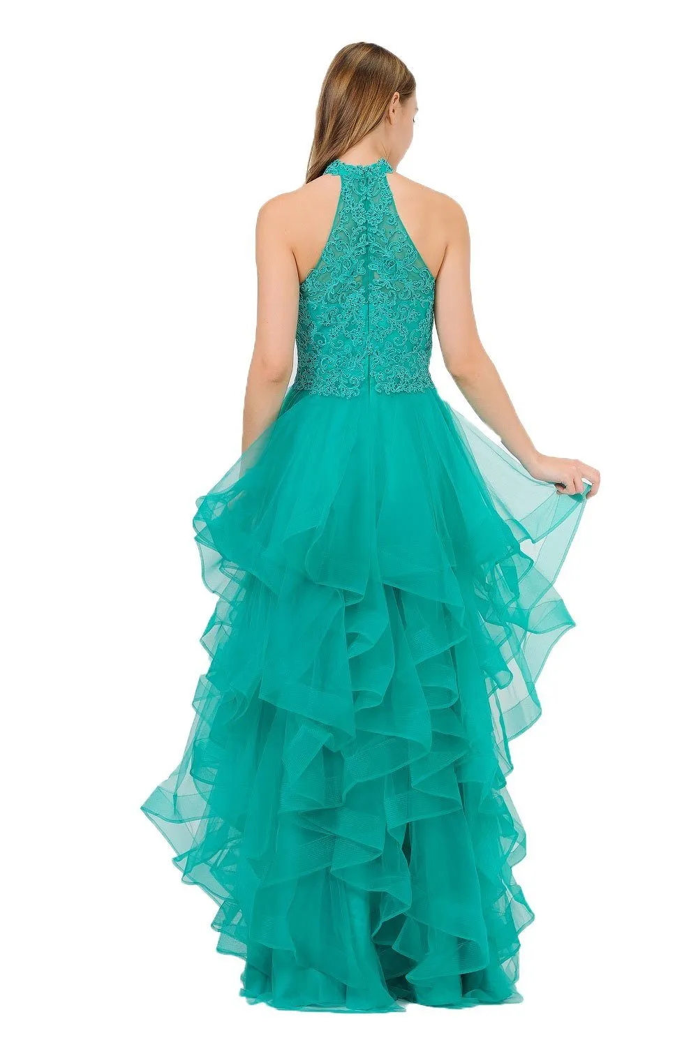 Tiered Long Embroidered Mermaid Dress by Poly USA 8372