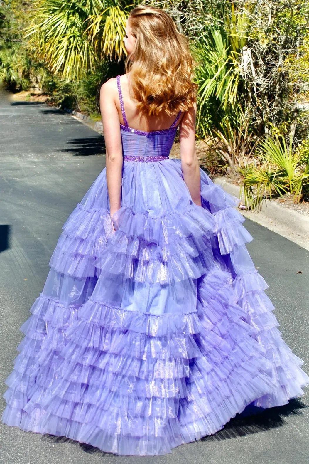 Tiered Ruffle Sweetheart Beaded Long Prom Dress