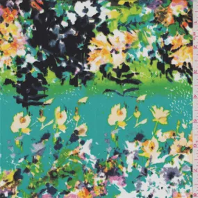 Turquoise/Green Mottled Floral Crepe De Chine Fabric