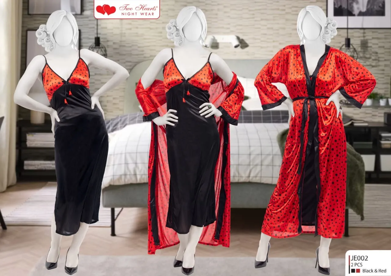 Two Hearts Romantic 2 Pcs Silk Nighty Set - JE-002