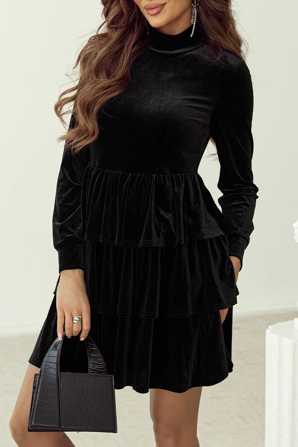 Velvet Tiered Ruffle Mini Dress