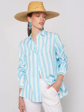 Vilagallo Turquoise/White Linen Shirt