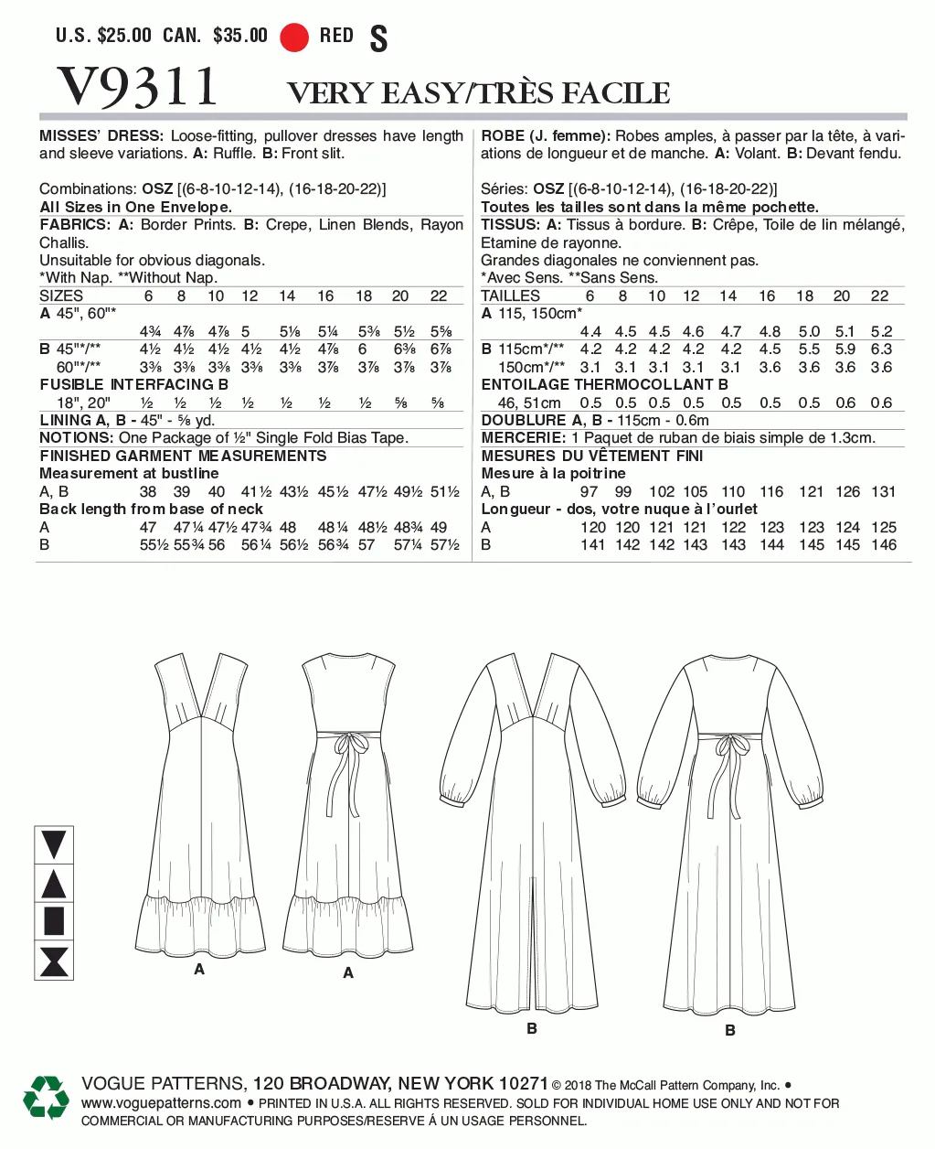 Vogue Pattern V9311 Misses' Dress